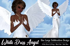 White Dress Angel Graphic, PNG Angel Graphic, Dark Skin Product Image 1