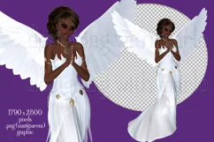 White Dress Angel Graphic, PNG Angel Graphic, Dark Skin Product Image 2