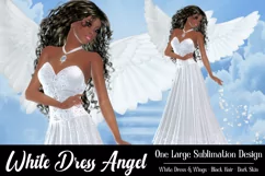 White Dress Angel Graphic, PNG Angel Graphic, Dark Skin Product Image 1