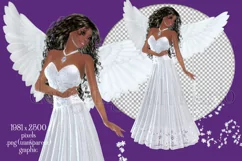 White Dress Angel Graphic, PNG Angel Graphic, Dark Skin Product Image 2