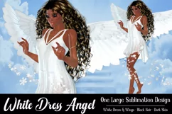 White Dress Angel Graphic, PNG Angel Graphic, Dark Skin Product Image 1