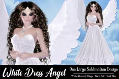White Dress Angel Graphic, PNG Angel Graphic, Dark Hair Product Image 1