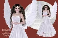White Dress Angel Graphic, PNG Angel Graphic, Dark Hair Product Image 2
