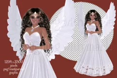 White Dress Angel Graphic, PNG Angel Graphic, Dark Skin Product Image 2