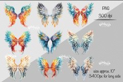 Angel wings clipart PNG watercolor Clipart Bundle on a transparent background. Use these designs for sublimation, paper crafting, cards, tags, stickers, ornaments, and more