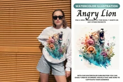 Angry Lion | Angry Lion Watercolor Drawing | Lion watercolor Product Image 1