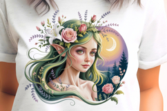 Green Fairy with Flowers and moon PNG Sublimation Product Image 1