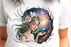 Green Fairy with Tree and moon PNG Sublimation Product Image 1