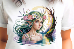Green Fairy with Tree and Lilies PNG Sublimation Product Image 1