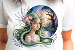 Green Fairy with Forest and Roses PNG Sublimation Product Image 1