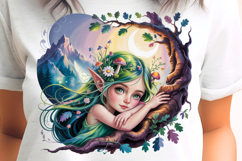 Cute Mountain Fairy with Oak Branch PNG Sublimation Product Image 1