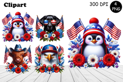 Patriotic American Flag animal Clipart 4 of July Sublimation Product Image 1
