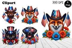 Patriotic American Flag animal Clipart 4 of July Sublimation Product Image 1
