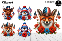 Patriotic American Flag animal Clipart 4 of July Sublimation Product Image 1