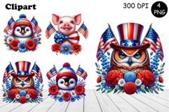 Patriotic American Flag animal Clipart 4 of July Sublimation Product Image 1