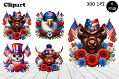 Patriotic American Flag animal Clipart 4 of July Sublimation Product Image 1