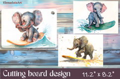 Funny Surfer elephant Cutting Board. Cute Animal sublimation Product Image 1