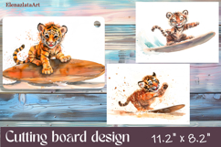 Funny Surfer tigr Cutting Board. Cute Animal sublimation Product Image 1