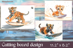 Funny Surfer tigr Cutting Board. Cute Animal sublimation Product Image 1