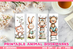 Cute Animals Reading Books Printable Bookmarks Product Image 1