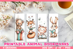 Cute Animals Reading Books Printable Bookmarks Product Image 1