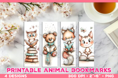 Cute Animals Reading Books Printable Bookmarks Product Image 1