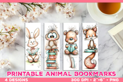 Cute Animals Reading Books Printable Bookmarks Product Image 1