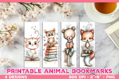 Cute Animals Reading Books Printable Bookmarks Product Image 1