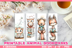 Cute Animals Reading Books Printable Bookmarks Product Image 1