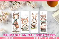 Cute Animals Reading Books Printable Bookmarks Product Image 1