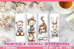 Cute Animals Reading Books Printable Bookmarks Product Image 1