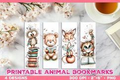 Cute Animals Reading Books Printable Bookmarks Product Image 1
