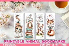 Cute Animals Reading Books Printable Bookmarks Product Image 1