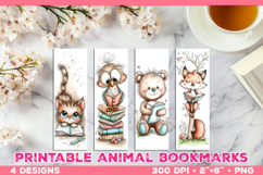 Cute Animals Reading Books Printable Bookmarks Product Image 1