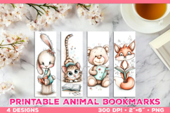 Cute Animals Reading Books Printable Bookmarks Product Image 1