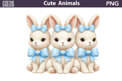 Cute Bunny Blue Bow Clipart | Easter Animal Sublimation Product Image 1