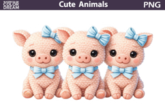 Cute Pig Blue Bow Clipart | Easter Animal Sublimation Product Image 1