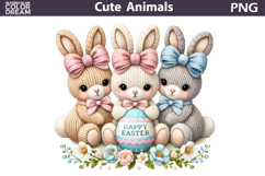 Cute Bunny Bow Clipart | Happy Easter Animal Sublimation Product Image 1