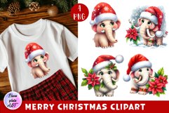Watercolor Christmas Cute mammoth Animals clipart Product Image 1