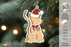 Christmas Animal Tree Ornament Laser Cut. Cat SVG Product Image 1