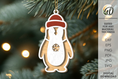 Christmas Animal Tree Ornament Laser Cut. Penguin SVG Product Image 1