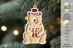 Christmas Animal Tree Ornament Laser Cut. Bear SVG Product Image 1