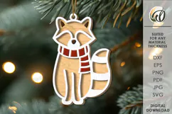 Christmas Animal Tree Ornament Laser Cut. Raccoon SVG Product Image 1