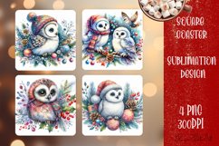 Christmas owl Sublimation Coaster Design, animal Product Image 1