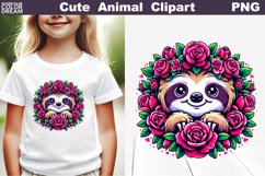 Sloth Flowers Clipart | Cute Sloth Sublimation Product Image 1