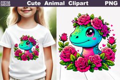 Dino Flowers Clipart | Cute Dinosaur Sublimation Product Image 1