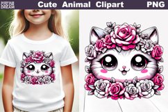 Cat Flowers Clipart | Cute Kitty Sublimation Product Image 1