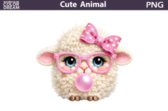 Baby Animal Easter Clipart | Lamb Bow Glasses Bubble Gum Product Image 1