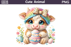 Baby Animal Easter Clipart | Cow Egg Floral Sublimation Product Image 1