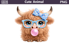 Baby Animal Easter Clipart | Highland Cow Glasses Bubble Gum Product Image 1